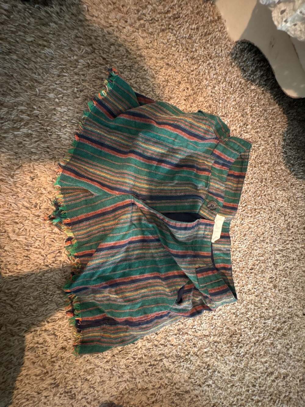 Molly Green Striped High-Waisted Fringe Hem Shorts